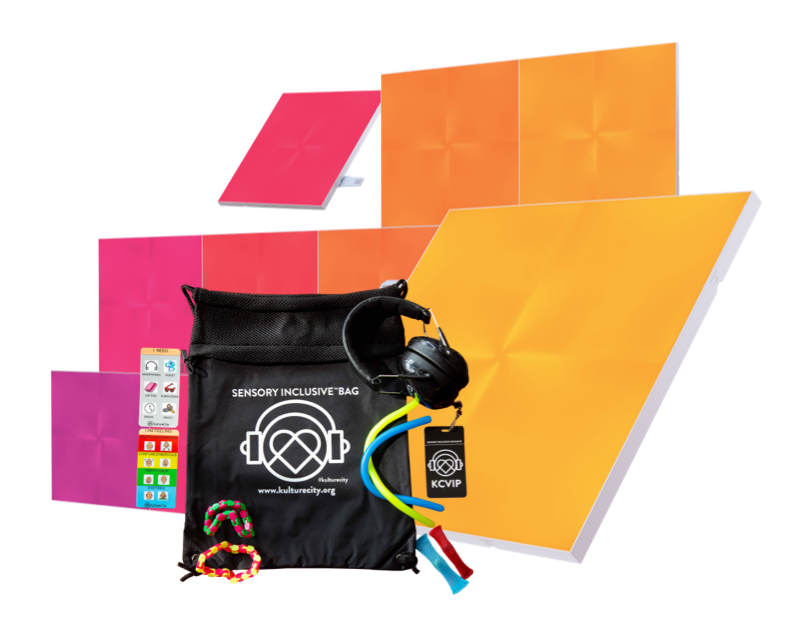 This is an image of Nanoleaf Canvas light squares and KultureCity's Sensory Inclusive Bag for a contest.