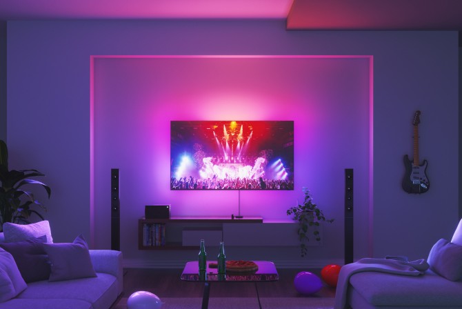 Office bedroom setup with Nanoleaf Lines RGB lights mounted above the desk and monitor. The perfect gaming lights for your PC battlestation.