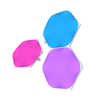 Panneaux lumineux intelligents Hexagones aux couleurs changeantes et fil compatible Nanoleaf Shapes. Produit semblable à Philips Hue, Lifx. Apple Home, Google Home, Amazon Alexa, IFTTT.